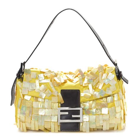 FENDI Satin Mother of Pearl Baguette Yellow 